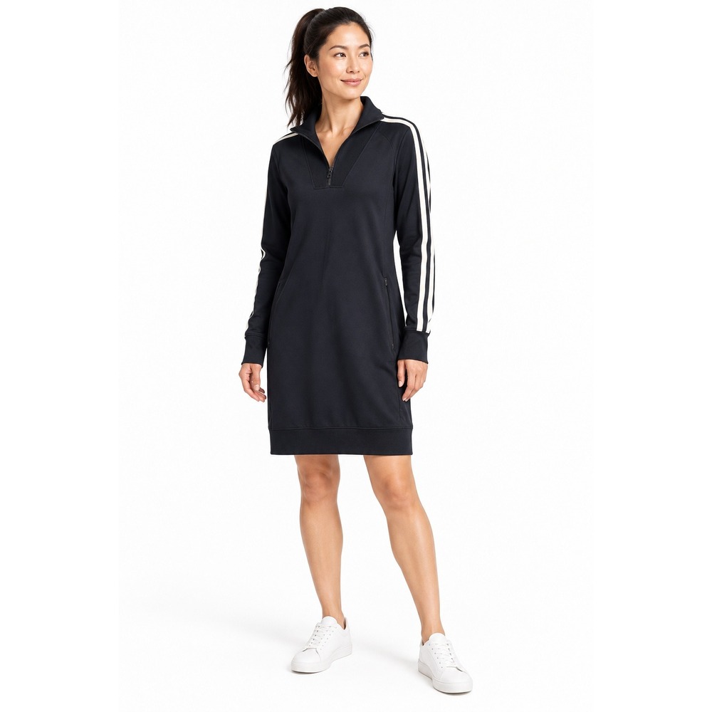 Athleta Circa Track Sweatshirt Dress S Black White Half Zip‎ Pockets Athleisure